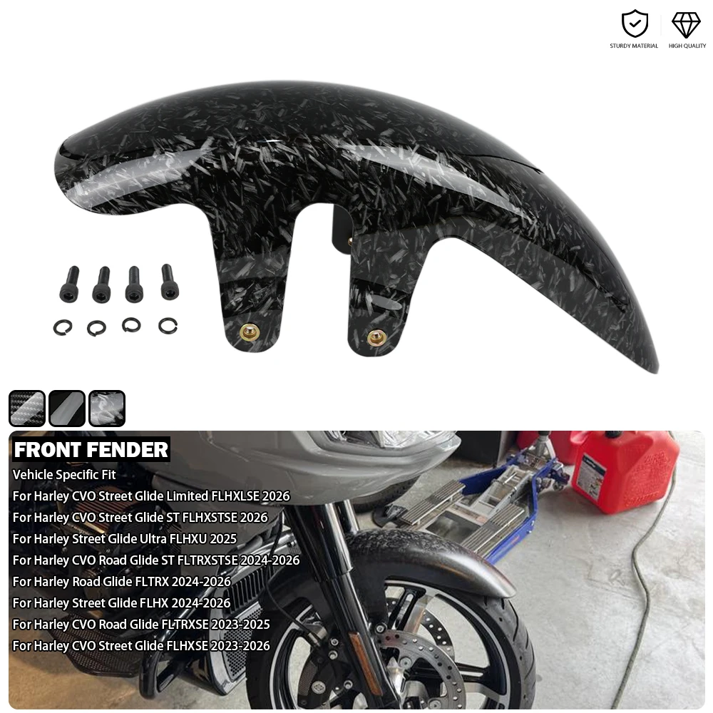Motorrad-Schutzblech Vorderer Kotflügel - Geschmiedete Kohlefaser/Hochglanz-Schwarz Passend für Harley CVO Road Glide ST Street Glide Ultra 2023-2026