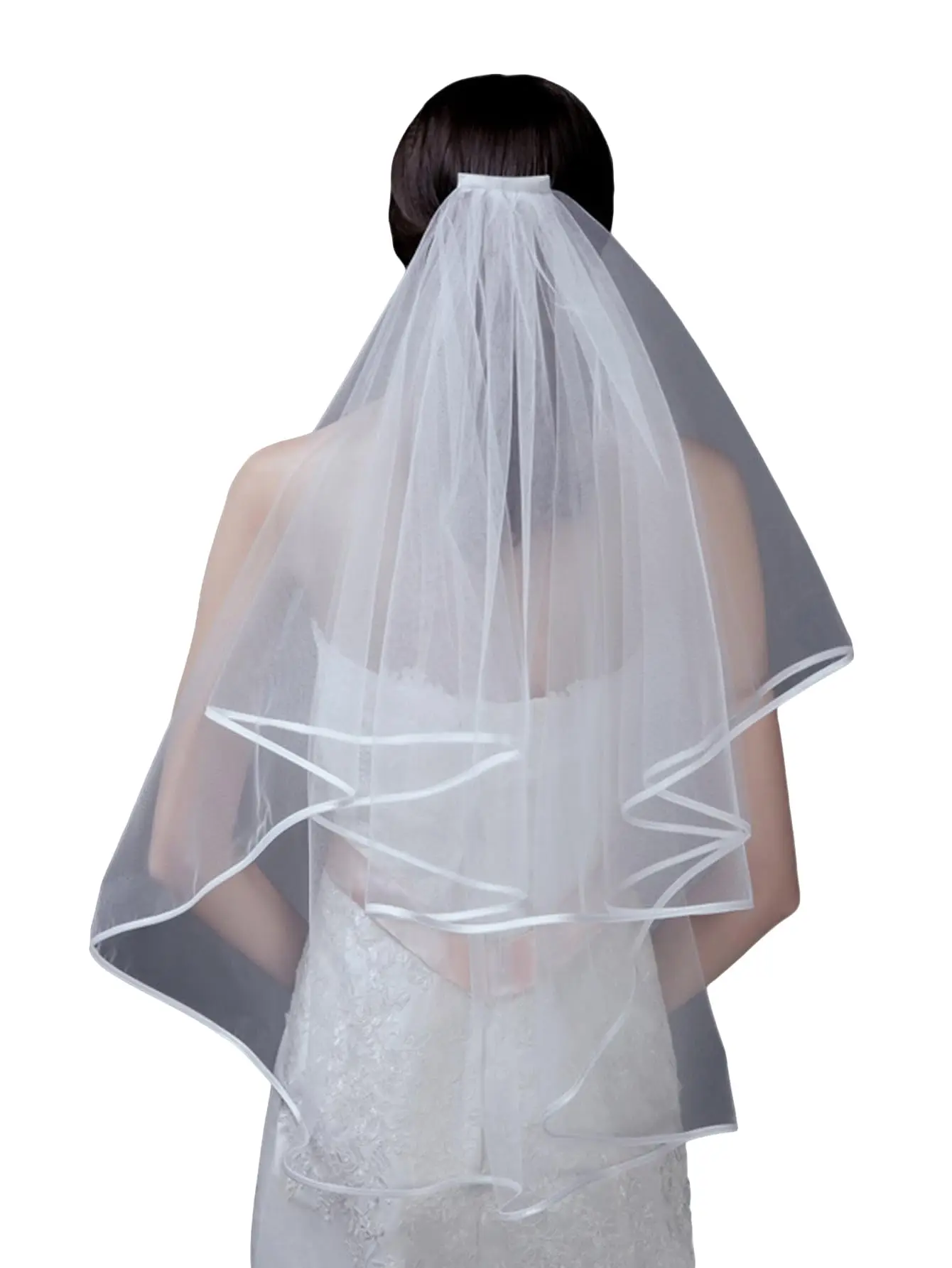 2 Tier Ribbon Edge Center Cascade Bridal Veil with Comb for Bachelorette Party