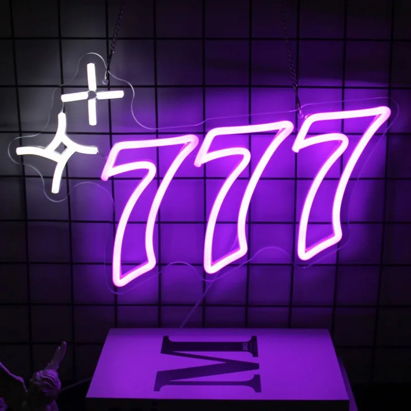 777 Neon Sign Lucky Number Seven LED Neon Signs for Wall Decor Led Light Up Sign for Bedroom Dorm Game Room Birthday Party Decor