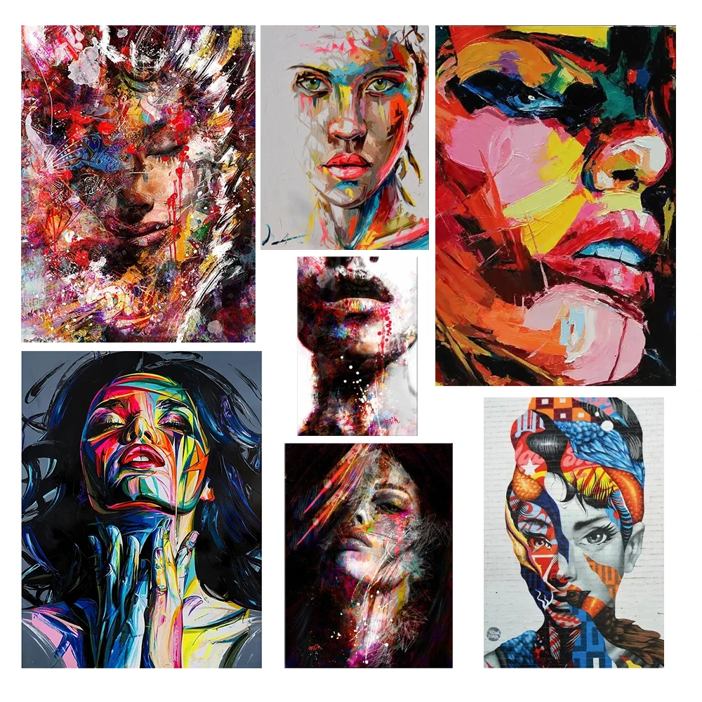 

Modern Abstract Women's Face Poster Street Graffiti Canvas Prints Watercolor Painting Popular Wall Art Picture Decor Living Room