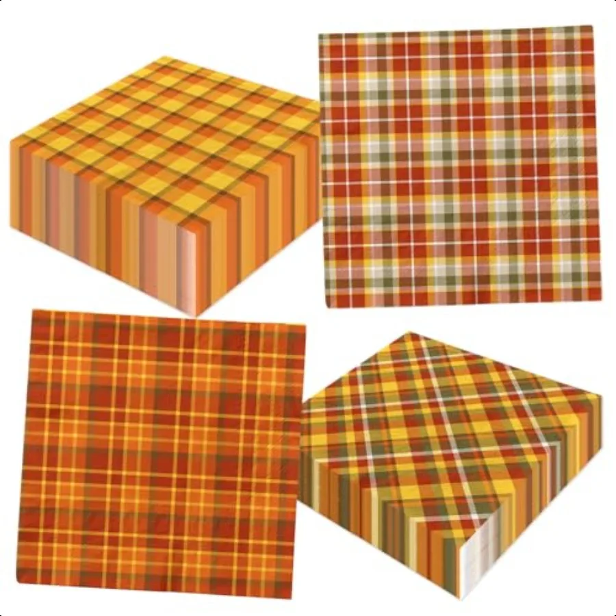 กระดาษเช็ดปากลายตารางสีส้ม 40 ชิ้น สำหรับงานเลี้ยงวันขอบคุณพระเจ้าในฤดูใบไม้ร่วง