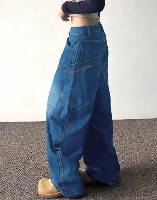 

Blue Loose Jeans Women's Spring and Autumn New Design Slimming Wide Leg Pants Work Pants Versatile Curved Knife Denim Pants