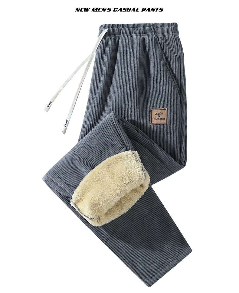 Herren Cordhose mit Fleecefutter, Weites Bein, Winter-Warm, Dick, mit Kordelzug, Gerade Hose, Lässige Weite Baggy-Sweatpants, Streetwear – Detail 8