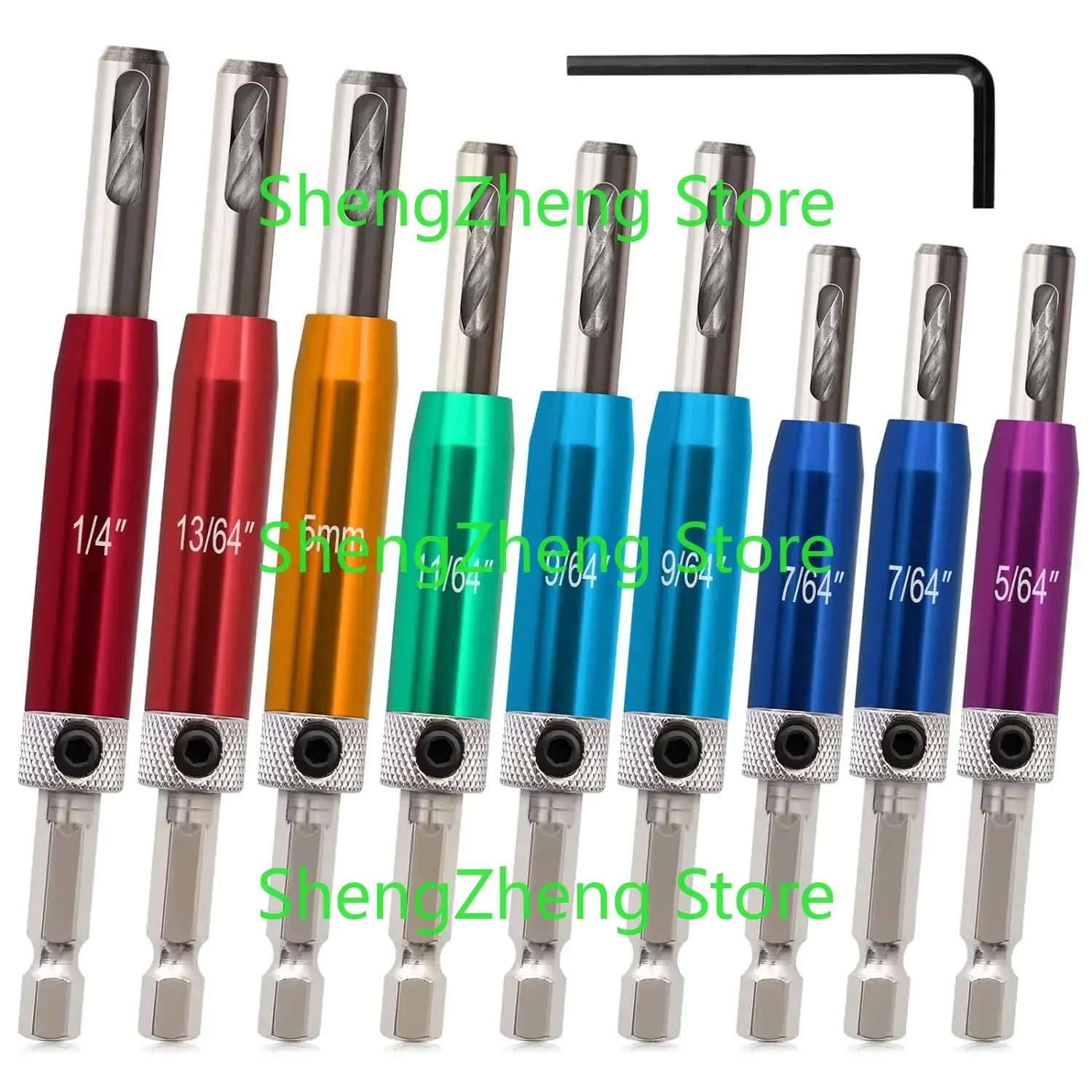 10 قطعة مجموعة لقمة مثقاب 1/4 "عرافة عرقوب Vix بت ، 5/64" إلى 1/4" مركز مثقاب مجموعة مخصصة ملونة المفصلي مجموعة لقمة مثقاب #1