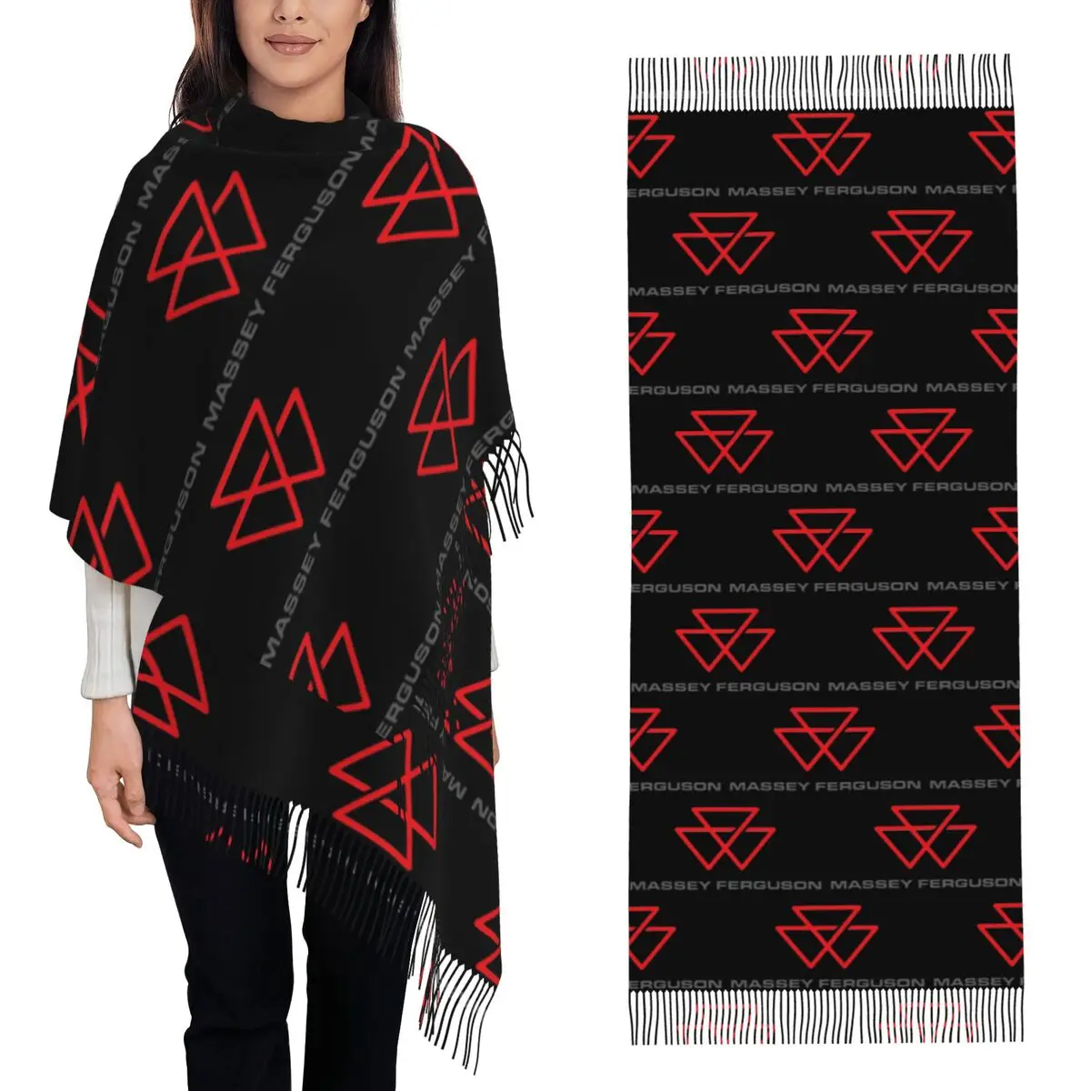 2025 Massey Ferguson Logo Scarf Tassel Scarves for Women Soft Warm Shawls and Wraps Long Fall Winter Shawl Wrap