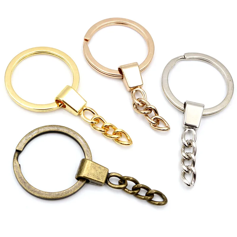 10pcs/lot Key Ring ( Ring Size: 30mm ) Key Chain Rhodium Bronze Gold Plated 50mm Long Round Split Keychain Keyrings Wholesale