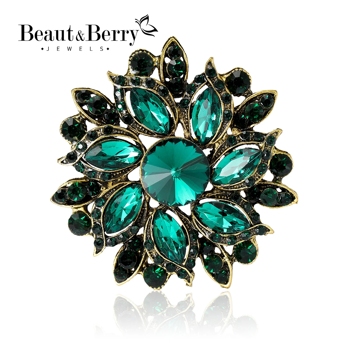 Beaut&Berry Trendy Large Rhinestone Flower Brooches 8-color for Women Luxury Office Party Casual Pins Jewelry Accessories Gifts