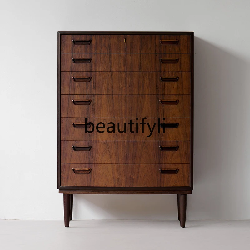 

All solid wood seven-chest chest drawer light luxury storage cabinet teak walnut bedroom locker
