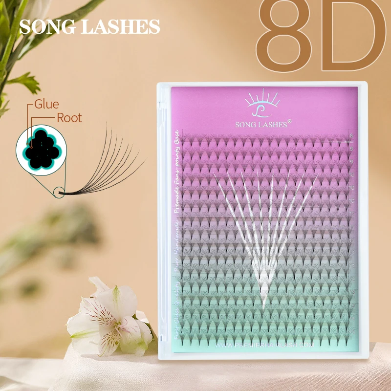 Songlashes Mega Tray Premade Narrow Volume Fan Korean PBT Ultra Dark Pointy Base Promade Fans Materiały do przedłużania rzęs