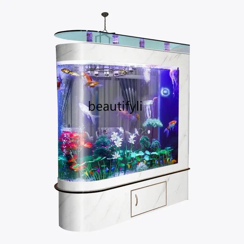 

Fish Tank Arc Type Glass Fish Tank Aquarium Partition Bottom Filter Fish Tank Ecological Change Water