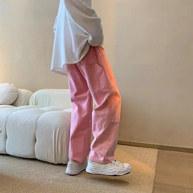 

Men's Y2K Oversized Clothes 5XL Vintage Pink Jeans Baggy Harajuku Casual Cargo Denim Wide Leg Pants Cotton Korean Men's Trousers