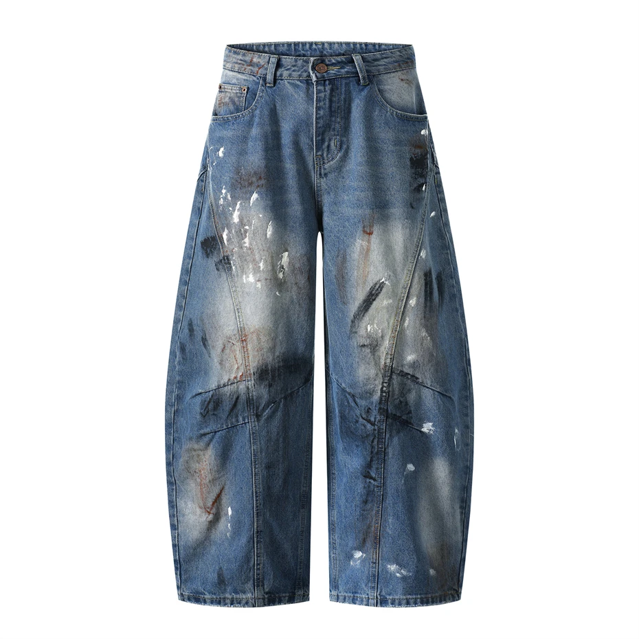 

Streetwear Hip Hop Baggy Jeans Pleated Patchwork Wide Leg Denim Pants Men Harajuku Oversized Jeans Trousers