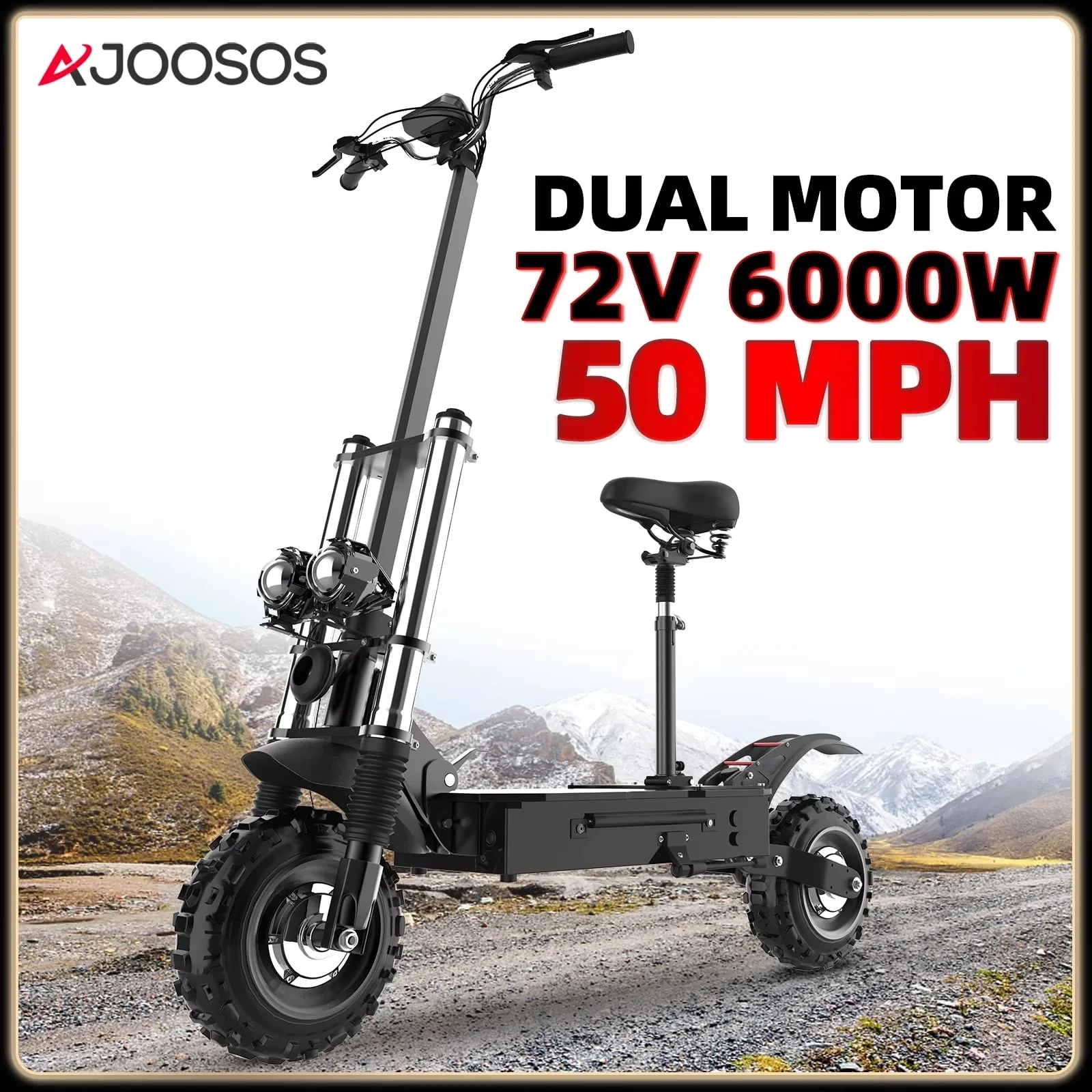 

AJOOSOS X60 Electric Scooter for Adults, 6000W Dual Motor, 50 Mph Max Speed, 50 Miles Range, 72V Battery,11-Inch Off-Road Tires