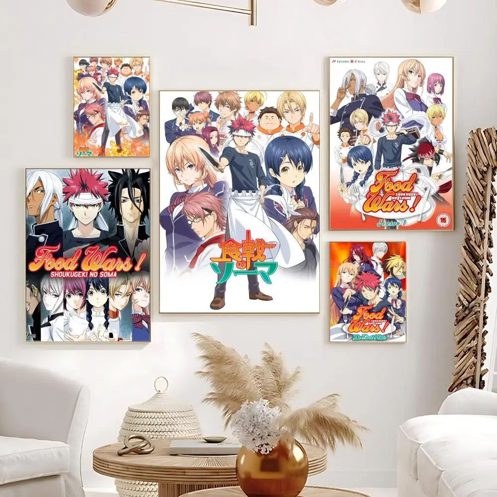 Anime F-Food Wars! Póster de Shokugeki no Soma, arte de pared autoadhesivo impermeable en HD, ideal para el hogar, la oficina, el dormitorio, gran regalo