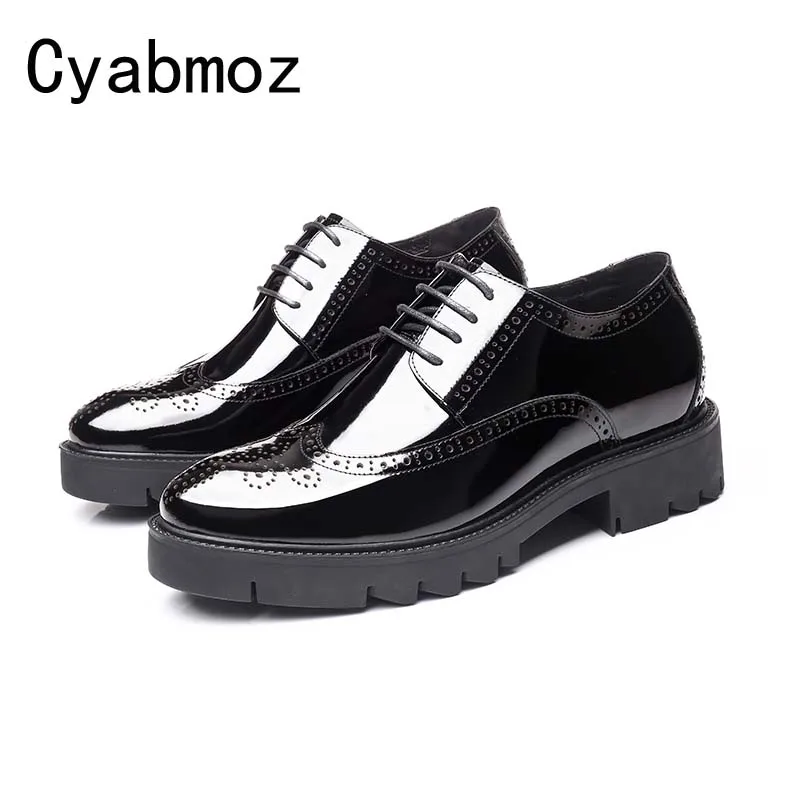 

Men High Heels Brogues Elevator Shoes Height Increasing 6/8/12CM Business Dress Shoes Hidden Wedges Male Party Wedding Shoe