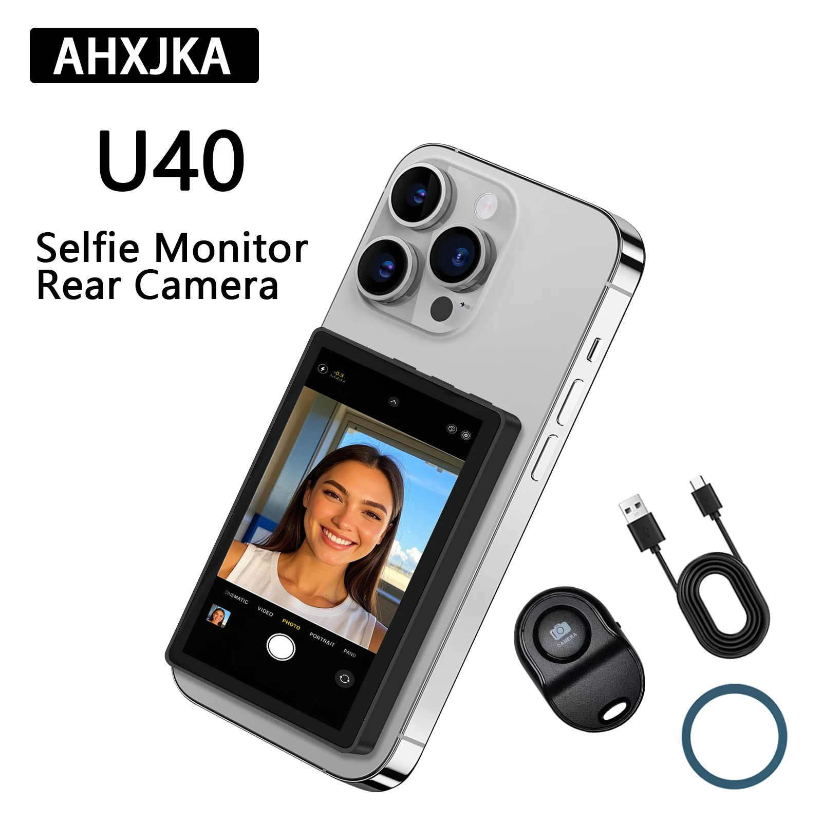 Ahxjka sem fio magnético vlog iphone selfie monitor tela suporte usando câmera traseira para iphone selfie vlog transmissão ao vivo tiktok