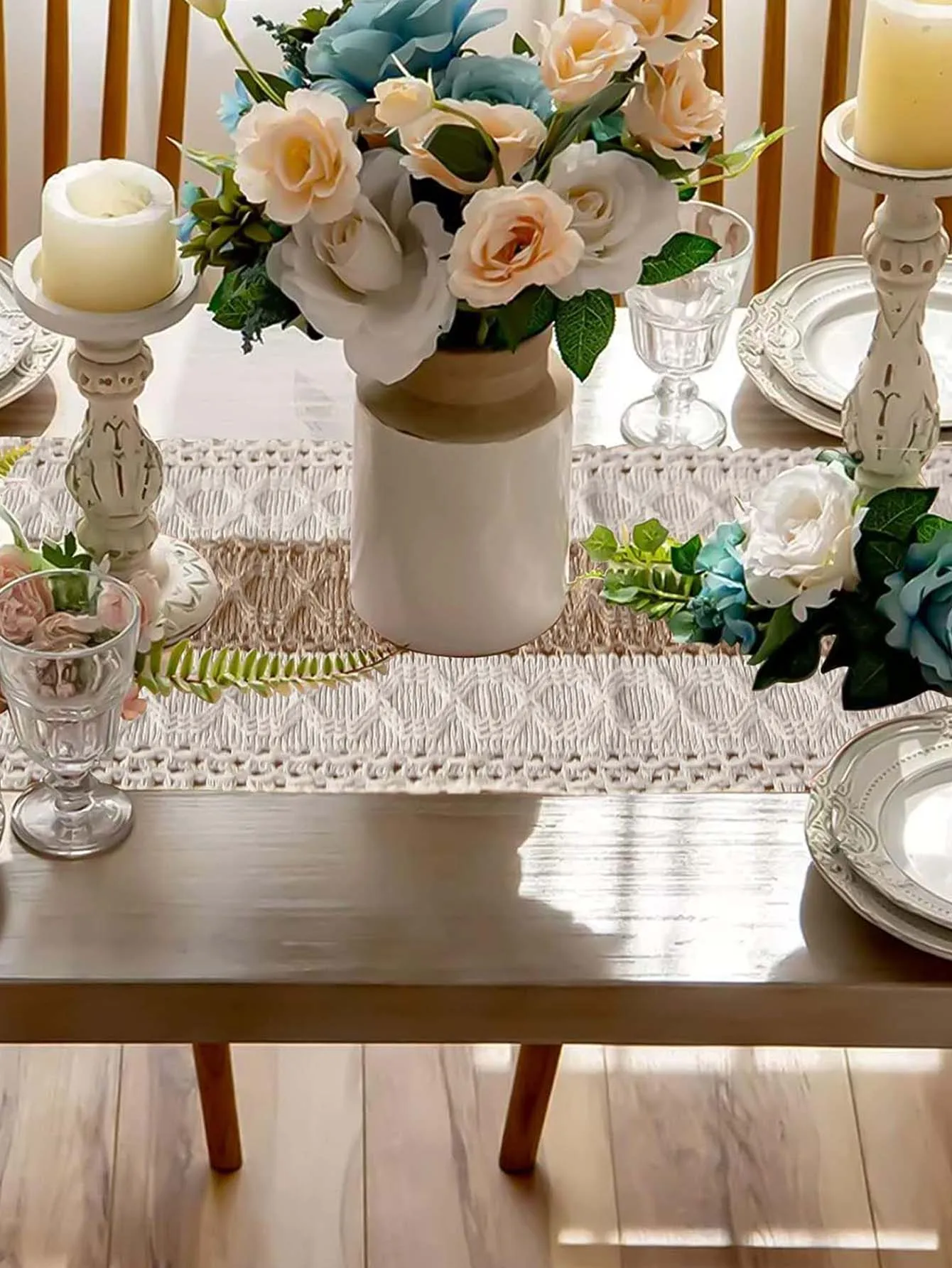 Corredor De Mesa De Macramé Com Borlas, Corredores De Mesa De Macramé Para Decoração De Casa, Jantar E Decoração De Quarto, Creme E Marrom