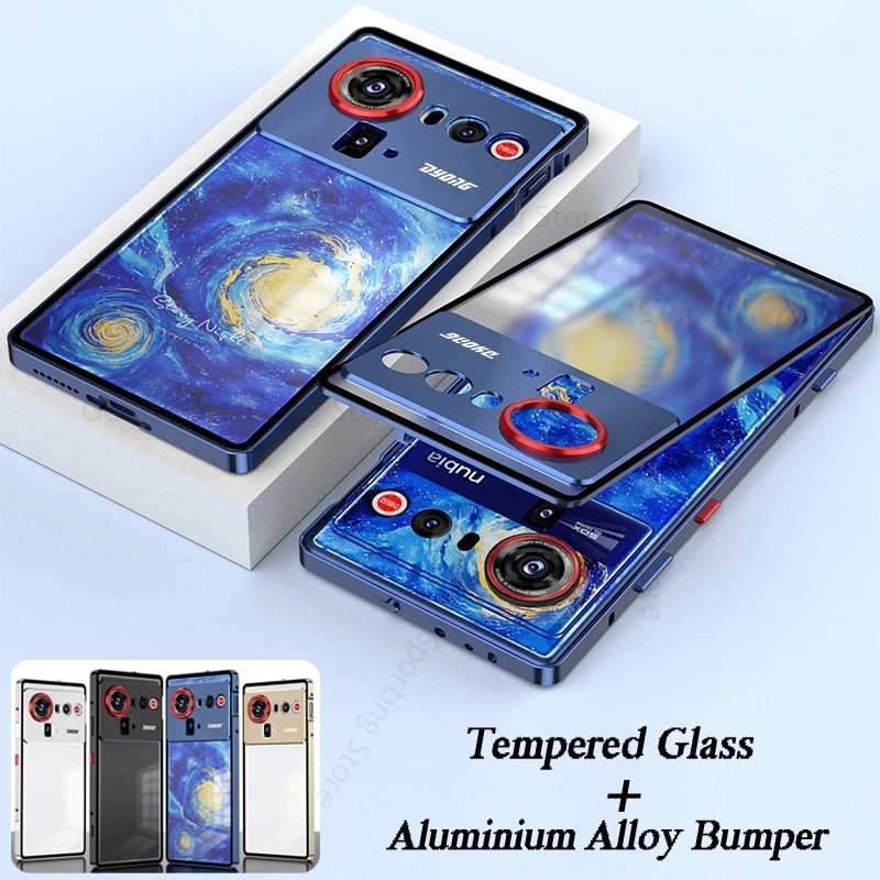 

Tempered Glass Phone Case For ZTE nubia Z80 Ultra Aluminium Alloy Bumper Lock Magnetic Cover Nubia Z80 Ultra Matte Glass Fundas