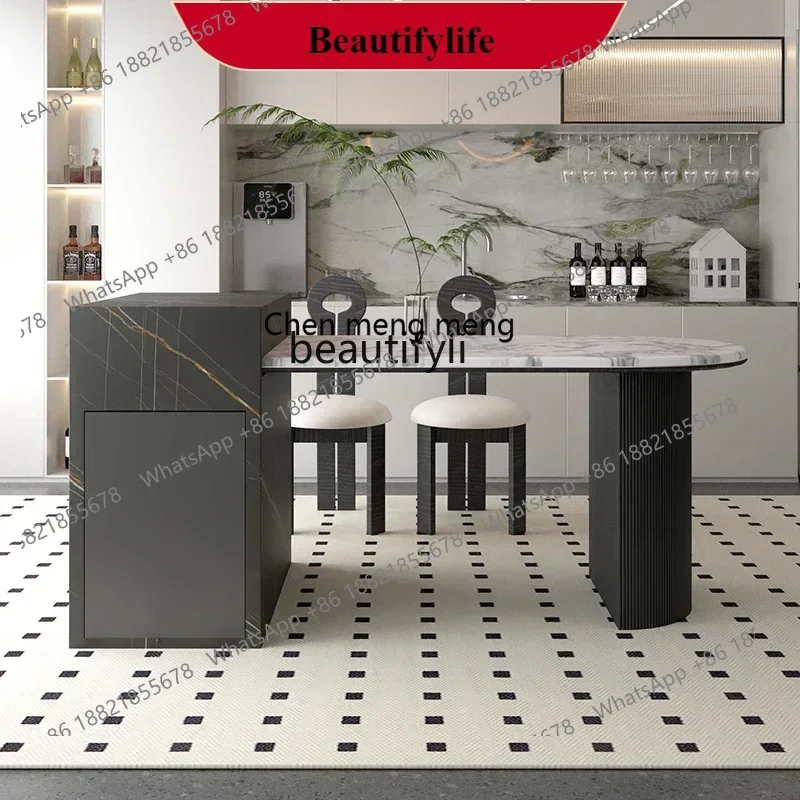 

G153 French island dining table integrated household retractable high-grade rock slab light luxury marble