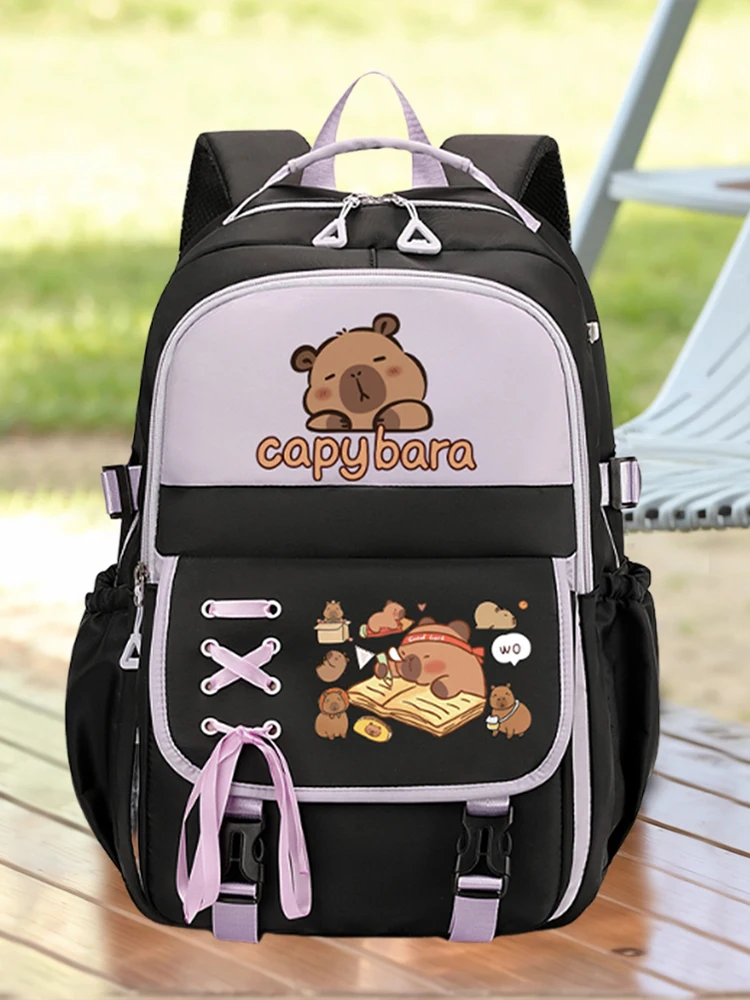 حقائب ظهر للكمبيوتر من كابيبارا بحزام كتف قابل للتعديل، حقائب ظهر لطيفة للفتيات، حقيبة ظهر مدرسية كرتونية لطيفة للمراهقين #4