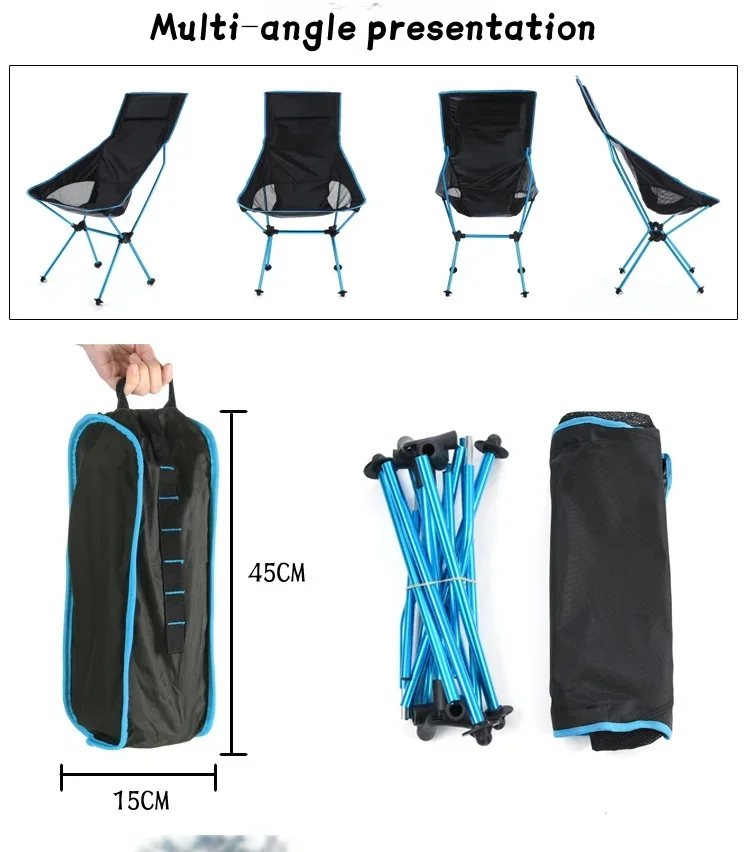 Kursi berkemah lipat, dilengkapi dengan tas jinjing dan saku samping, dirancang khusus untuk hiking, aktivitas pantai, berkebun