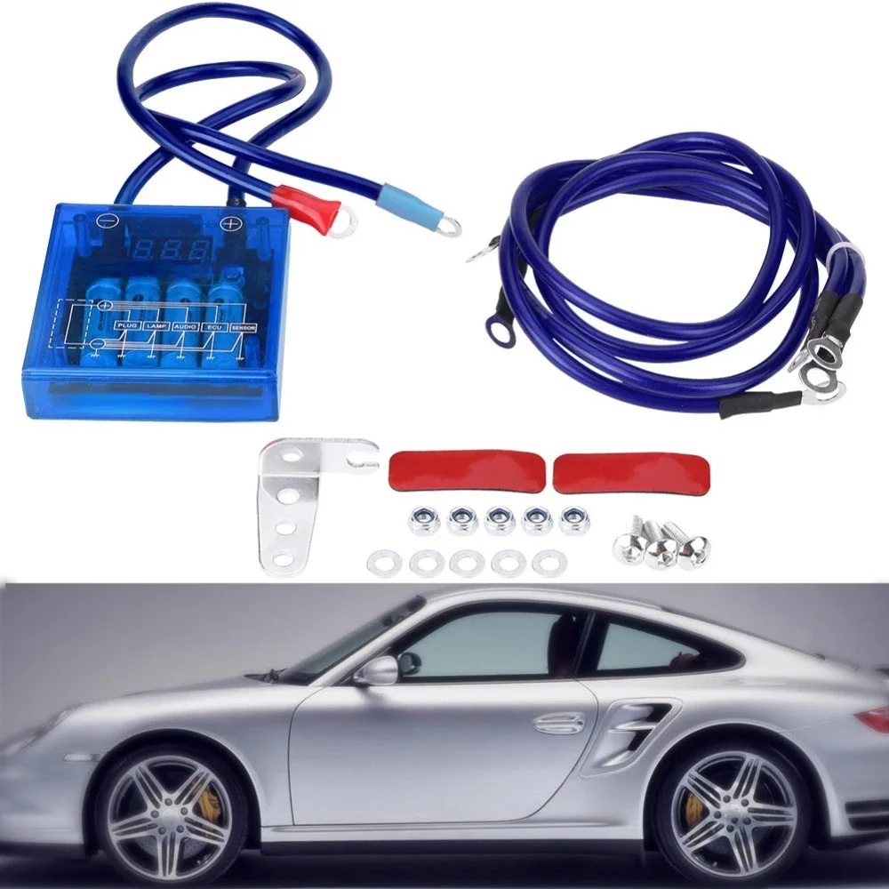 Car Fuel Saver Voltage Regulator Stabilizer Digital Display with Ground Wires Universal Auto Parts