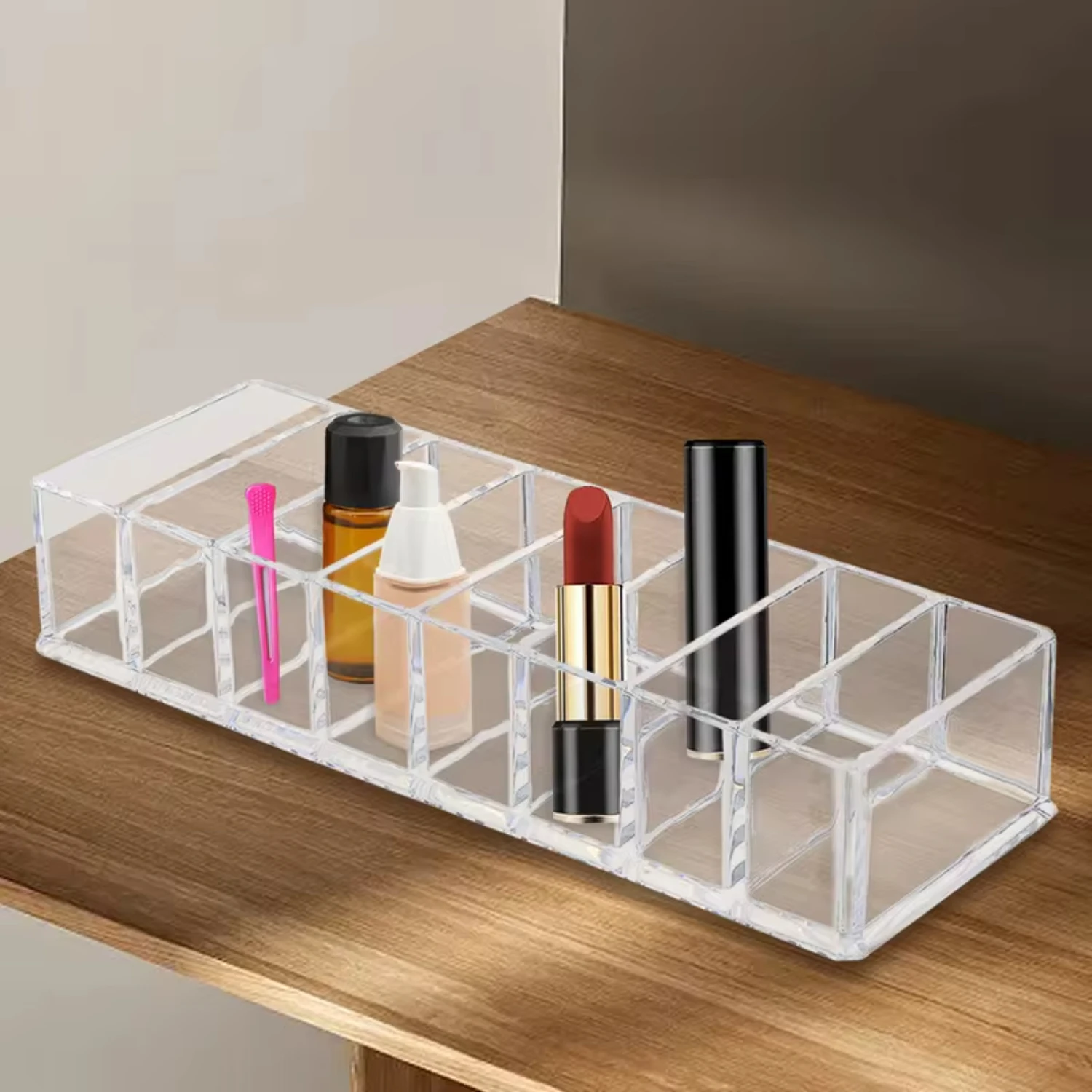 8-Grid Cosmetic  Box Make- Organizer Clear Lipsticks Display Case Desktop