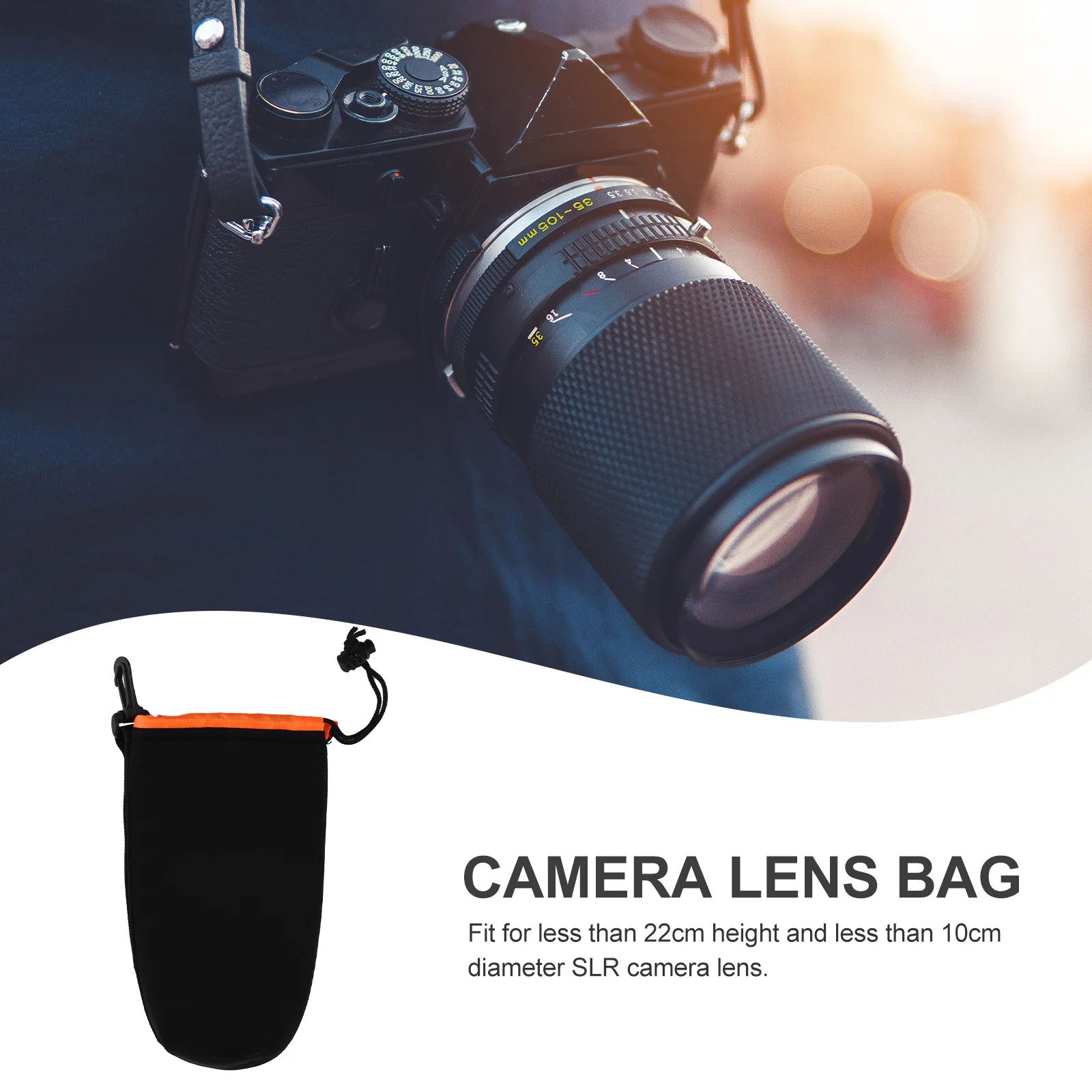 

Universal Camera Lens Case Bag in Neoprene Material Waterproof Shockproof Fit Lenses Up to 22Cm X 10Cm Drawstring Portable