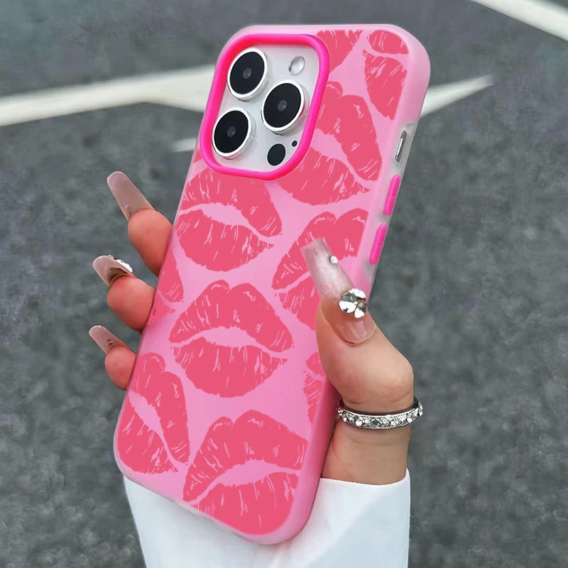 Sexy Girl Pink Lips  Pattern Design 2 in 1 Matte Phone Case For iPhone 17 16 15 14 Pro Max 13 12 11 Plus Air Shockproof Cover