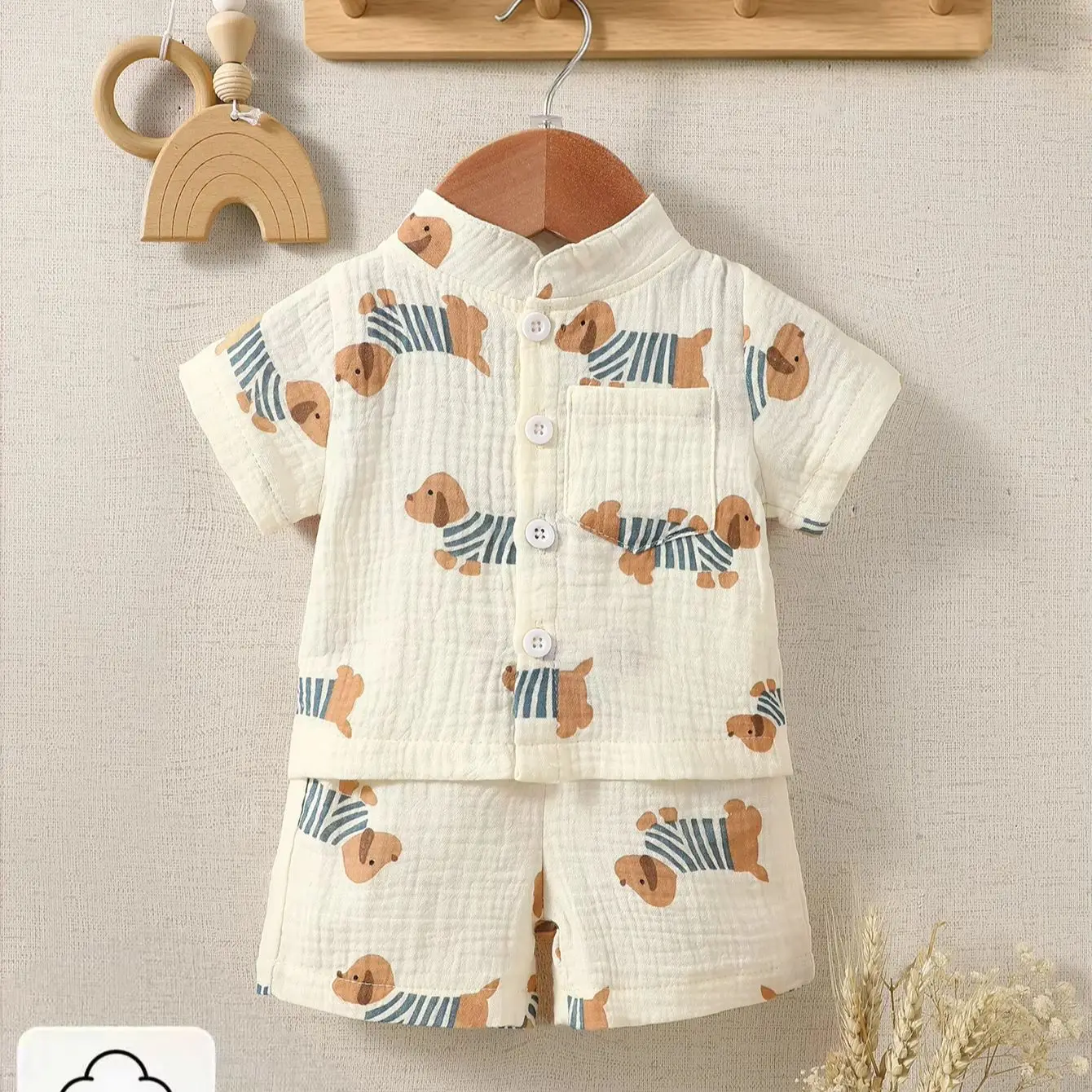 Newborn baby boys' gentleman style short sleeved set, baby's simple and artistic style summer casual outdoor wear