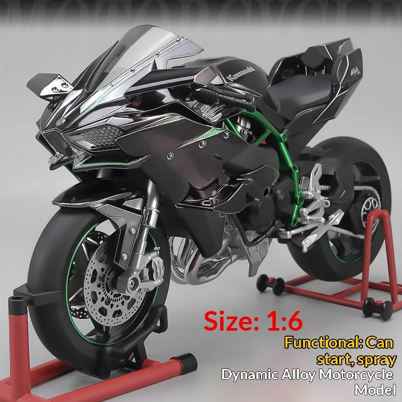 1/6 scale metal die-cast H2R motorcycle model simulates real car startup collectible toy ornaments Christmas gift