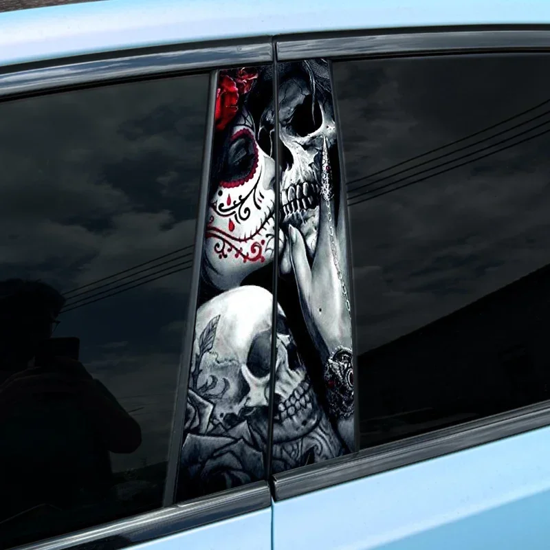 1PC Gothic Style Skull Couple KISS Car Stickers Funny Auto B Pillar Waterproof Decoration DIY Car Doors Pillar Sunscreen Decals