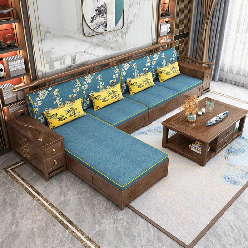 ZL Solid Wood Sofa Combination Large and Small Apartment Type Storage Chinese   Furniture