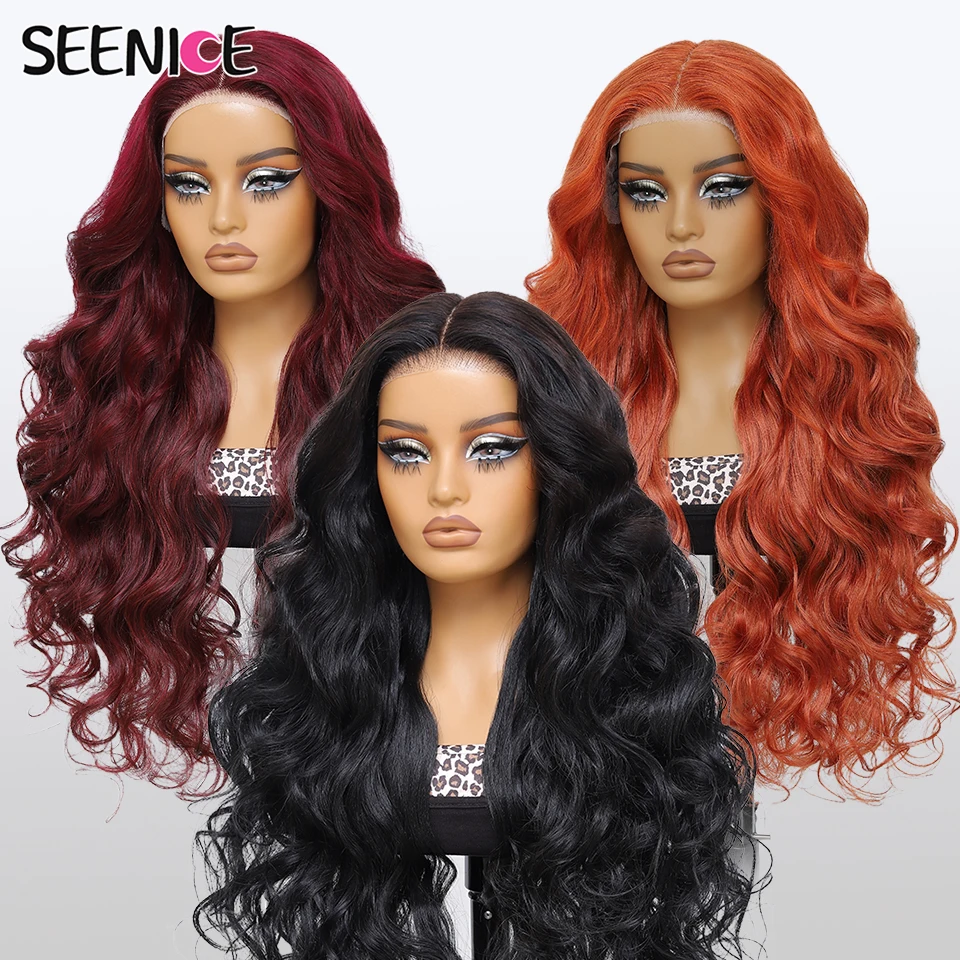 Ombre preto gengibre t parte perucas dianteiras do laço sintético 100% mão-amarrado onda solta peruca de renda com fibra de alta temperatura para o sexo feminino