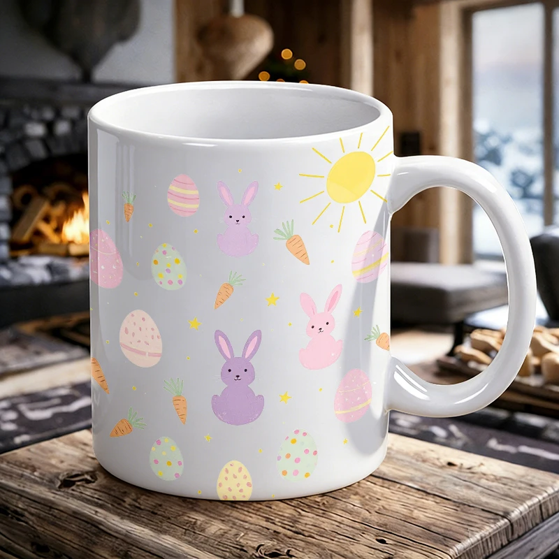 

Easter Bunny Egg Pattern Mug, Cute Spring Sun Carrot Ceramic Cup, Coffee Cup, Milk Cup, Office Tea Cup, Gift for Friends
