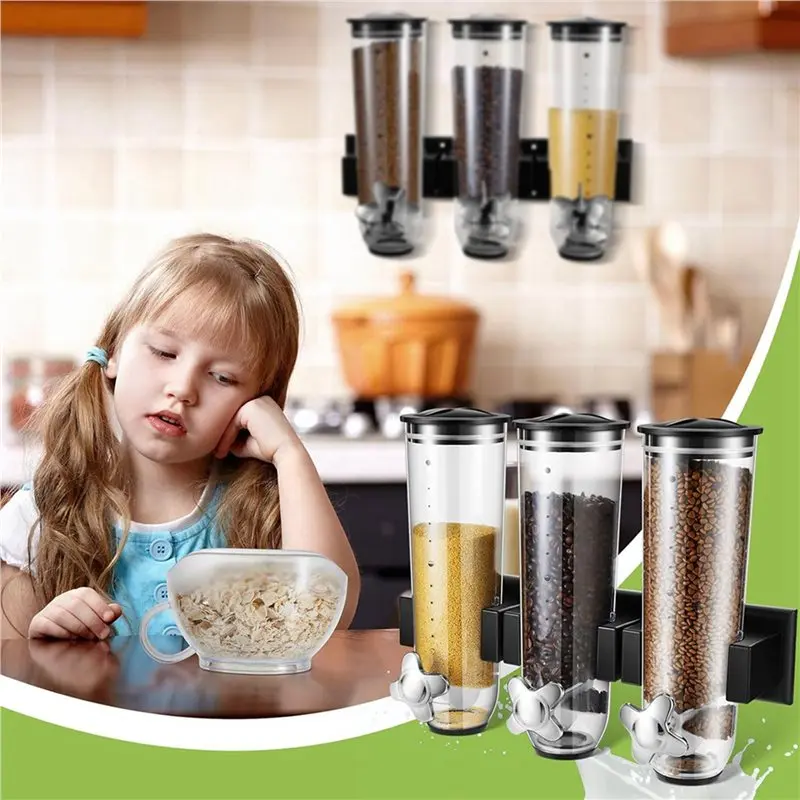 A76I-2X Candy Dispenser Wall Mounted,Triple Dry Cereal Grain Dispenser Machine Wall Mount,Food Storage Container For Pantry