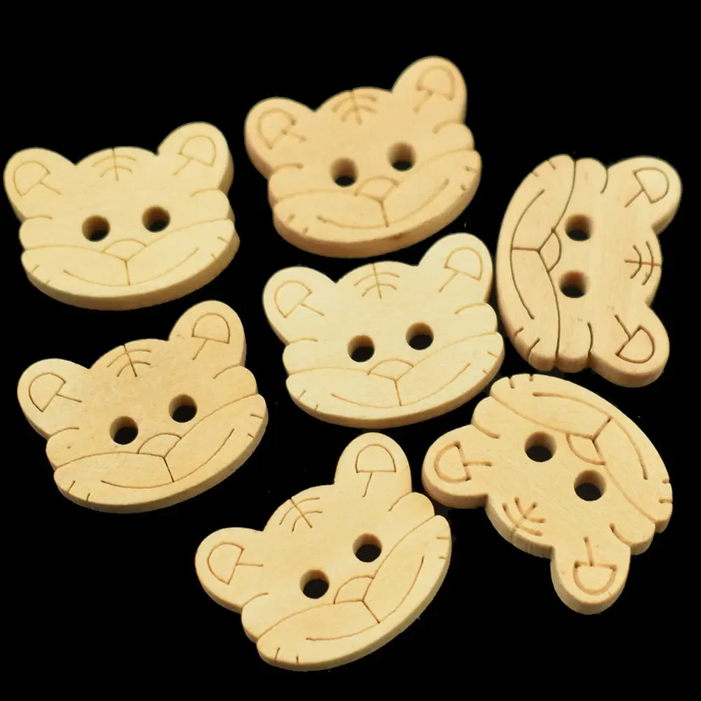 50PCS 19mm Wooden Tiger Button for Kids Clothes Cartoon Wood Buttons DIY Home Sewing Accessories Home DIY Handmade Craft Decor