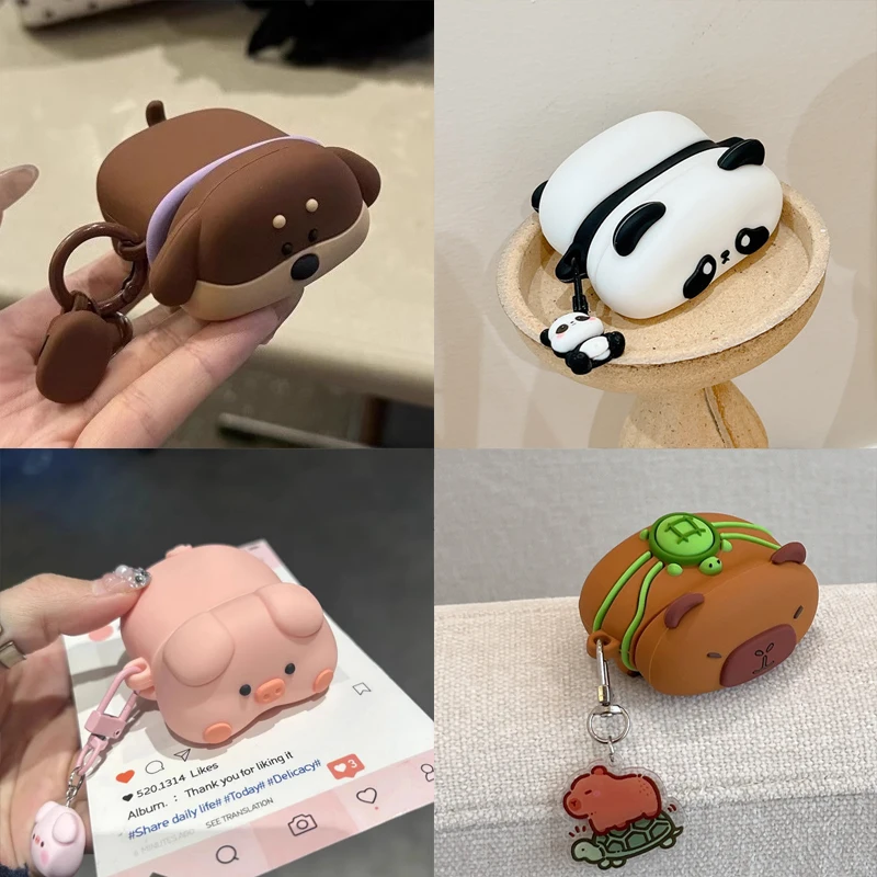

For AirPods 1 Pro 2 3 4 Earphone Case Cute Little Dog Corgi Panda Pig Capybara Silicone Sleeve Wireless Headset Bluetooth Cover