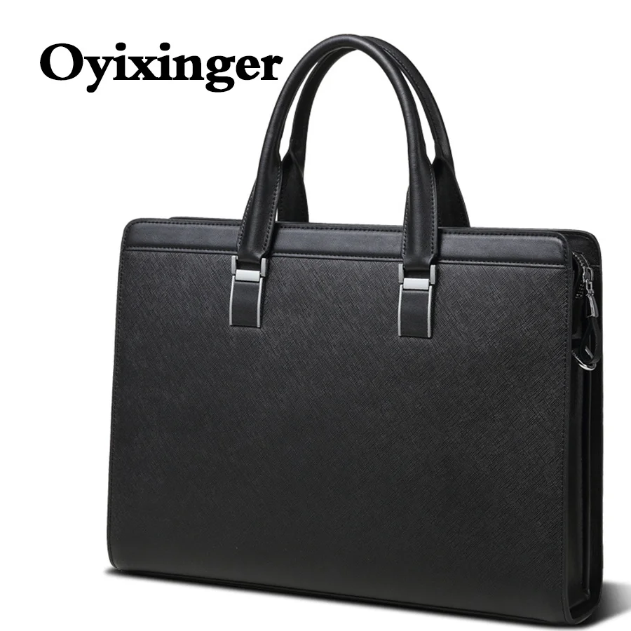 

OYIXINGER Men's Leather Business Briefcase Bag Female Casual Handbag Cowhide Computer Bag 14 Inch Laptop Bags Man's Nice Gift