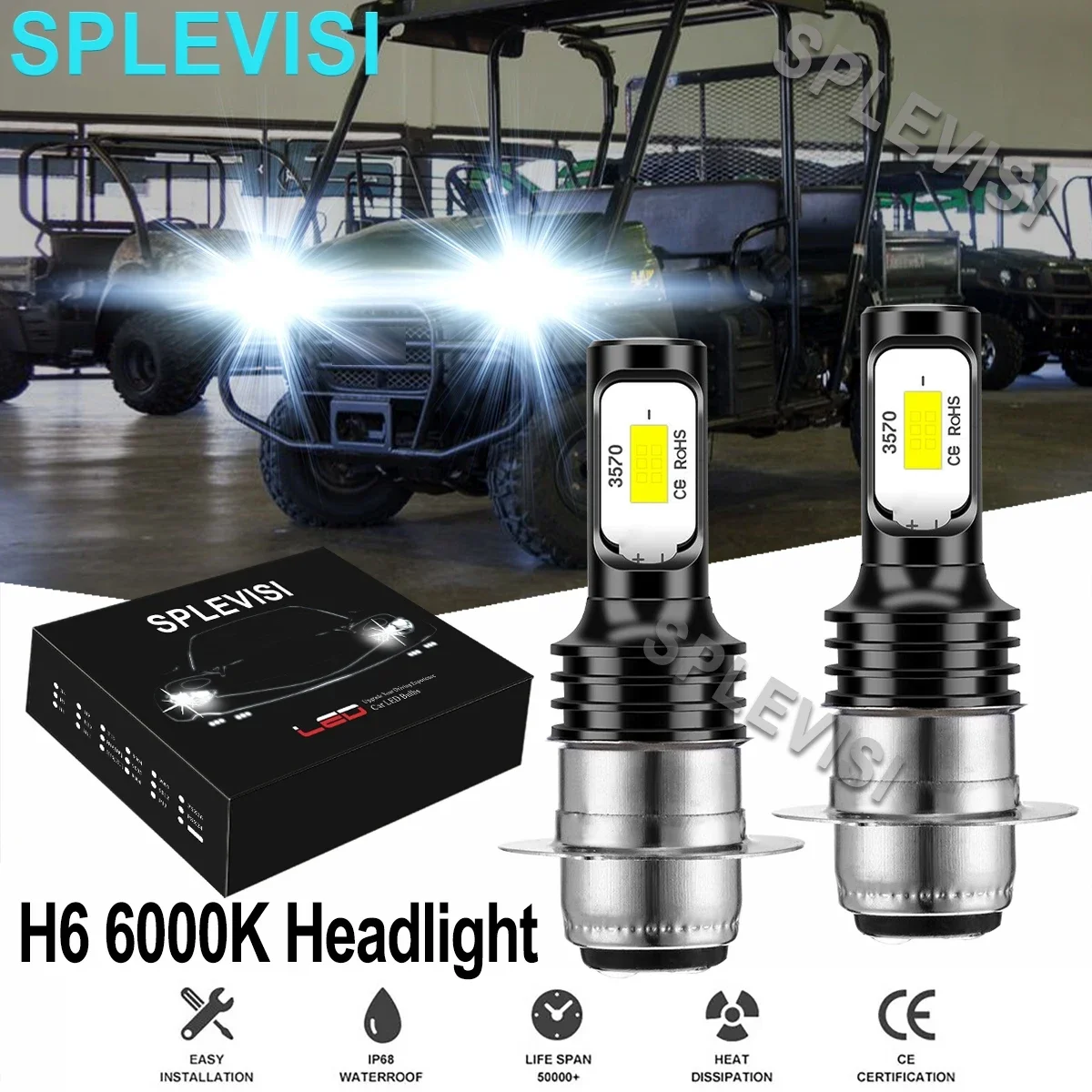 

2x LED Headlight Bulbs Pure White For Kawasaki Mule 3000 2003-2008 3010 2003-2008 4000 2010-2011 600 2005-2007 610 2005-2011