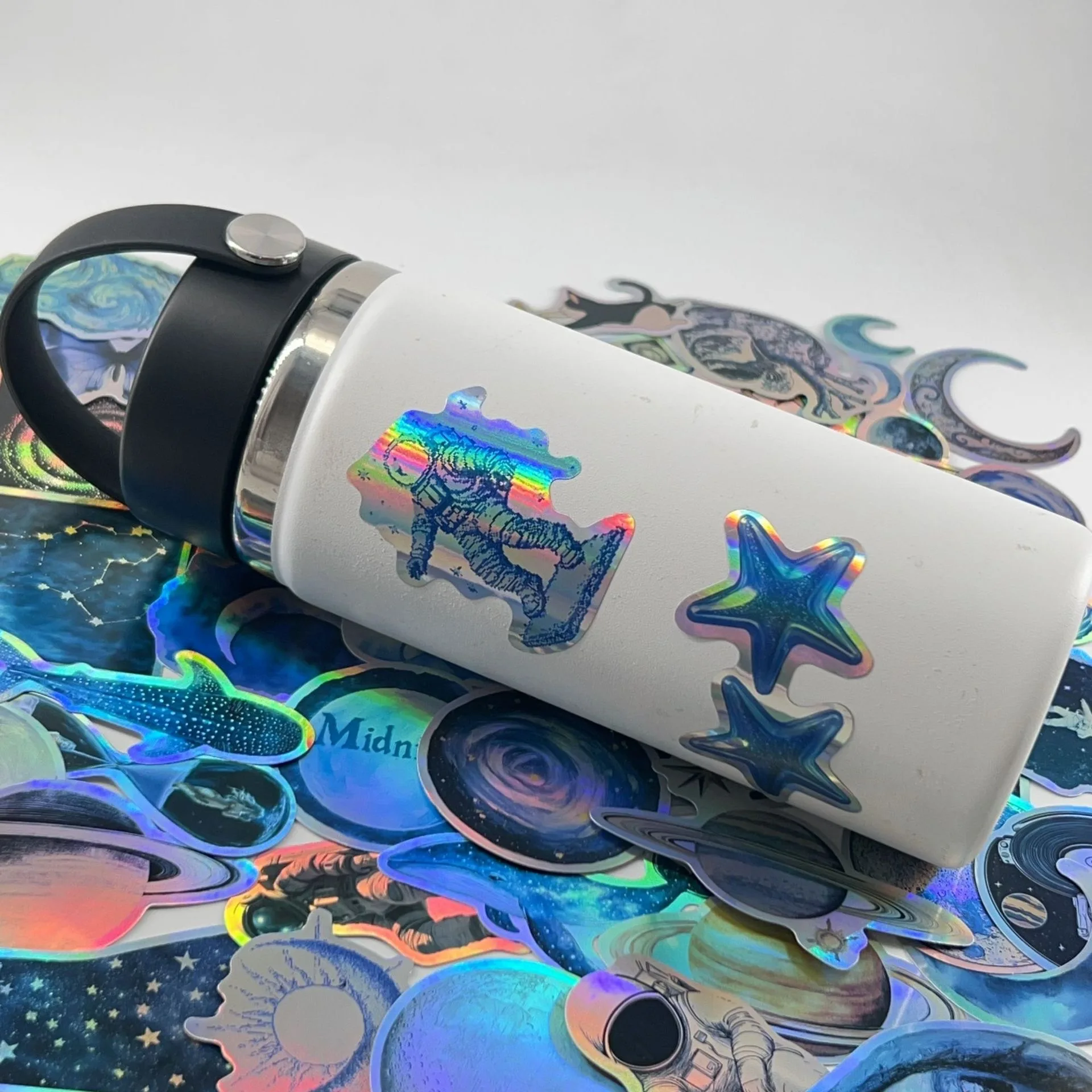 10/50PCS Cool Dark Blue Laser Outer Space Universe Planets Stickers Aesthetic DIY Laptop Phone Luggage Decals Sticker Kids Toy