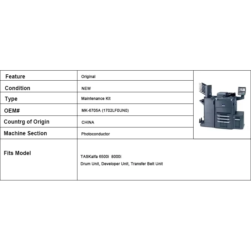 MK-6705A Maintenance Kit for 6500i 8000i (Drum Unit, Developer Unit, Transfer Belt Unit)