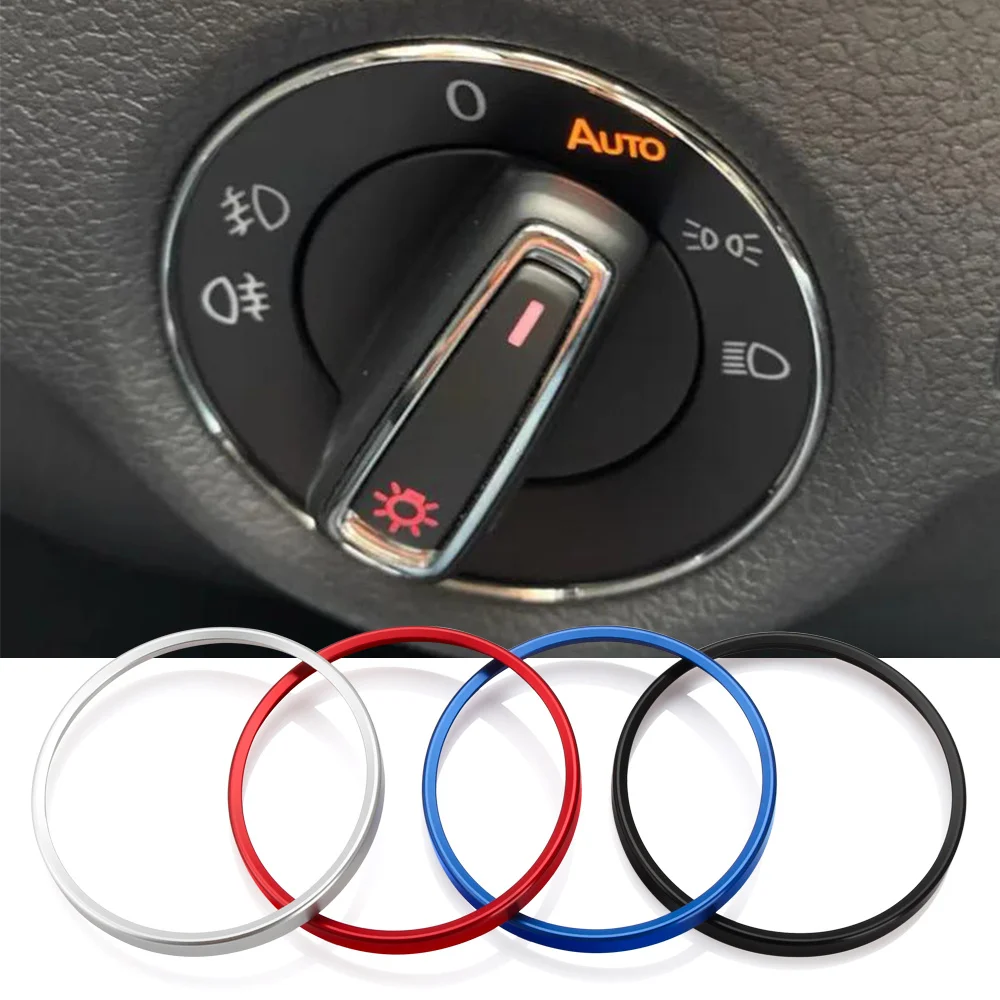 Aluminum Car Interior Headlight Switch Decoration Trim Ring Sticker, Non-textile materials, for VW Golf MK5/MK6, Passat, Polo