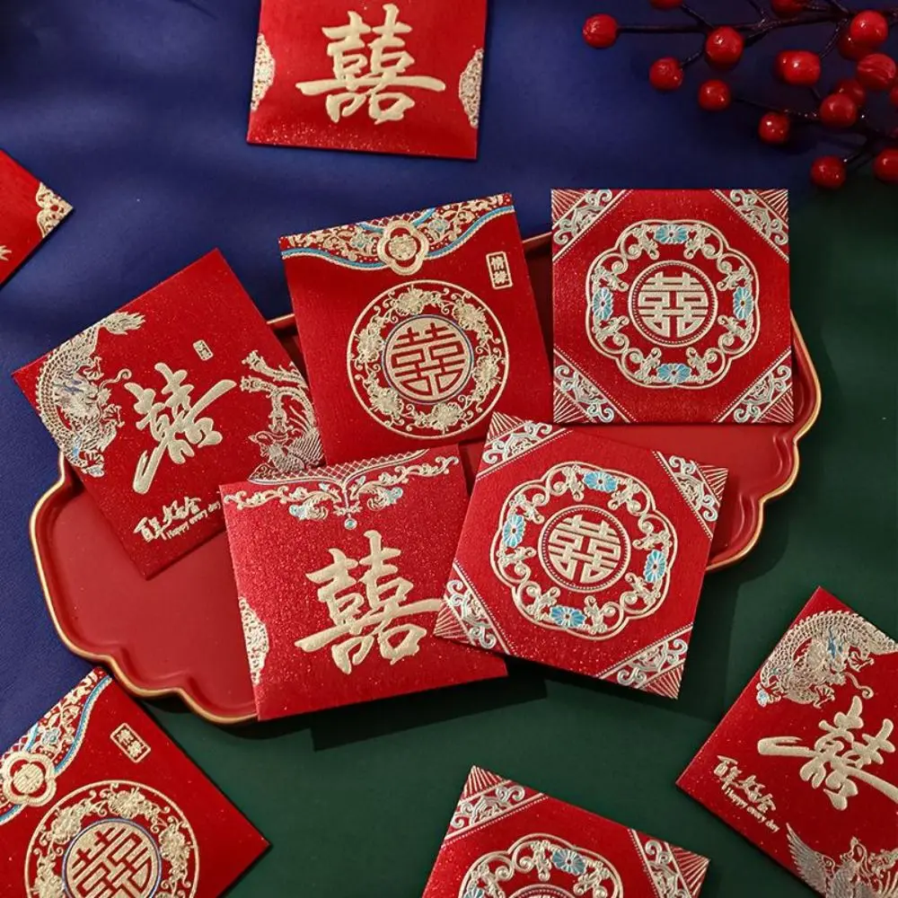 6Pcs Retro Red Envelope Wedding Party Accessories Durable Thickened Hongbao Chinese Money Pouch Traditional Coin Bag