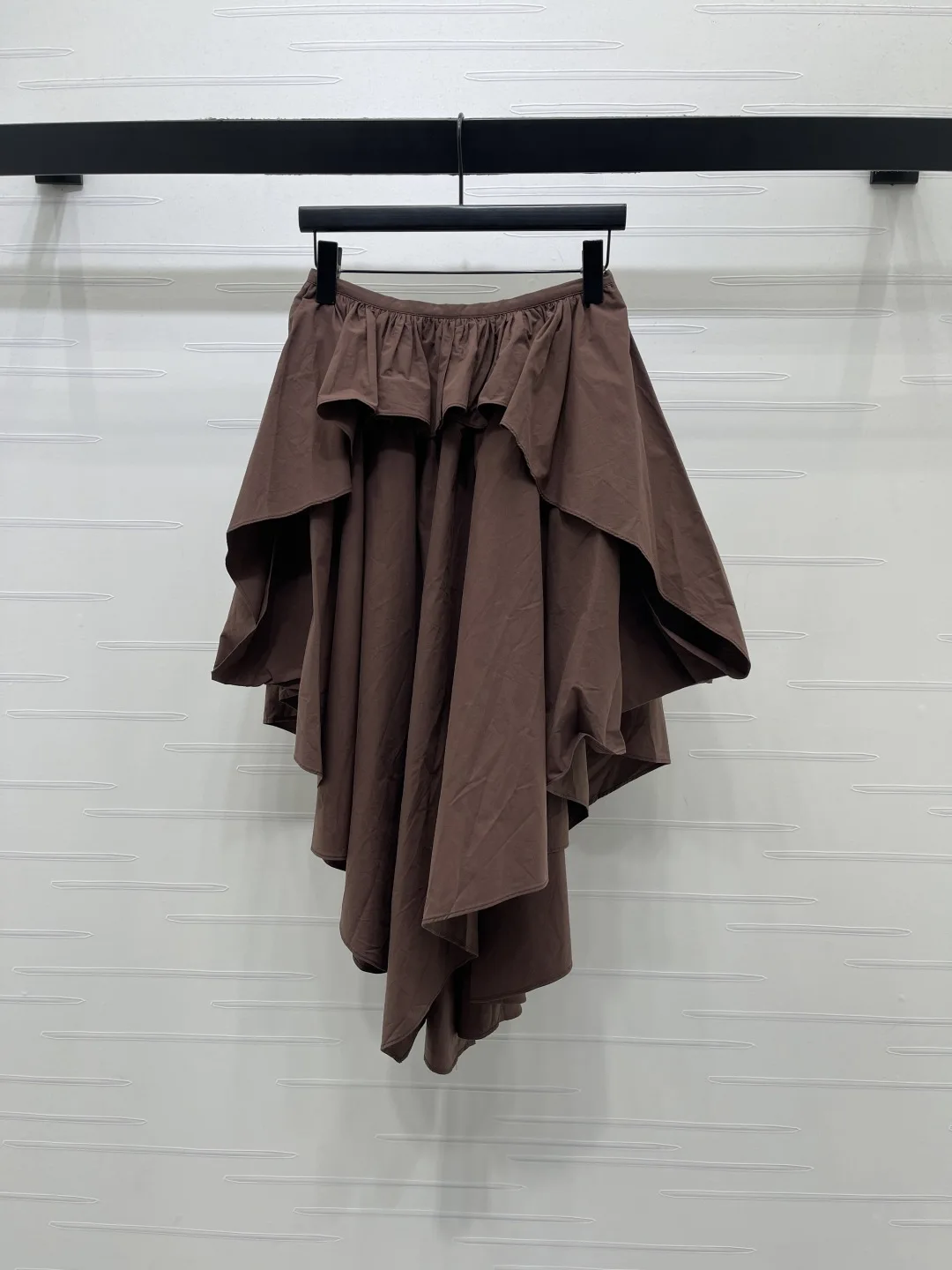Solid Color Cotton Layered Half Length Skirt with Waist Pleats, Ruffle Edges, Irregular Hem, Vacation Flowing Half Length Skirt