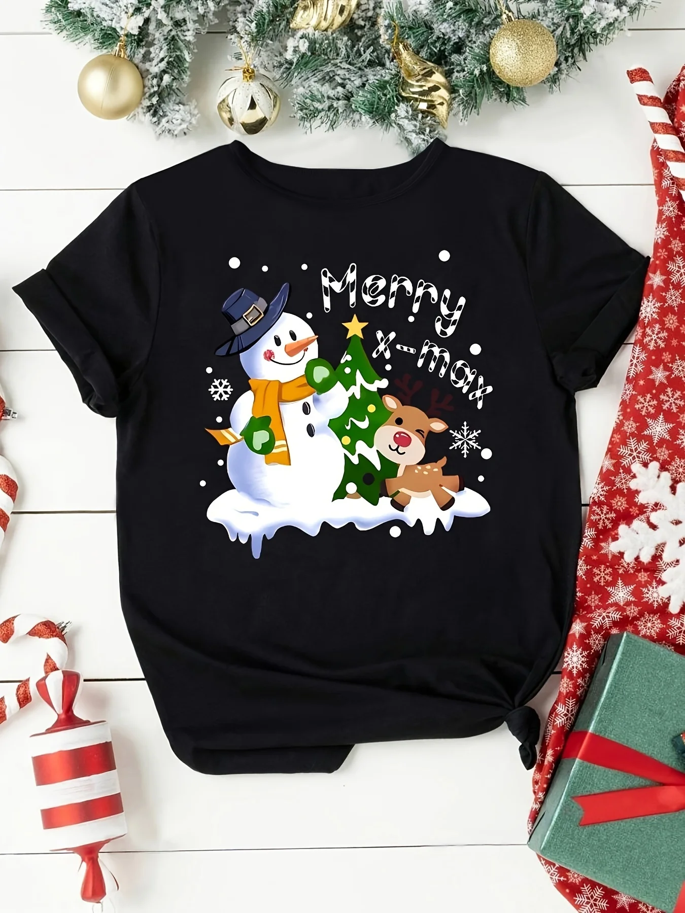 Frauen Festliche Weihnachten Schneemann Gedruckt frauen T-Shirt Mode Harajuku Hülse Casual Kleidung Straße Tops frauen Kleidung
