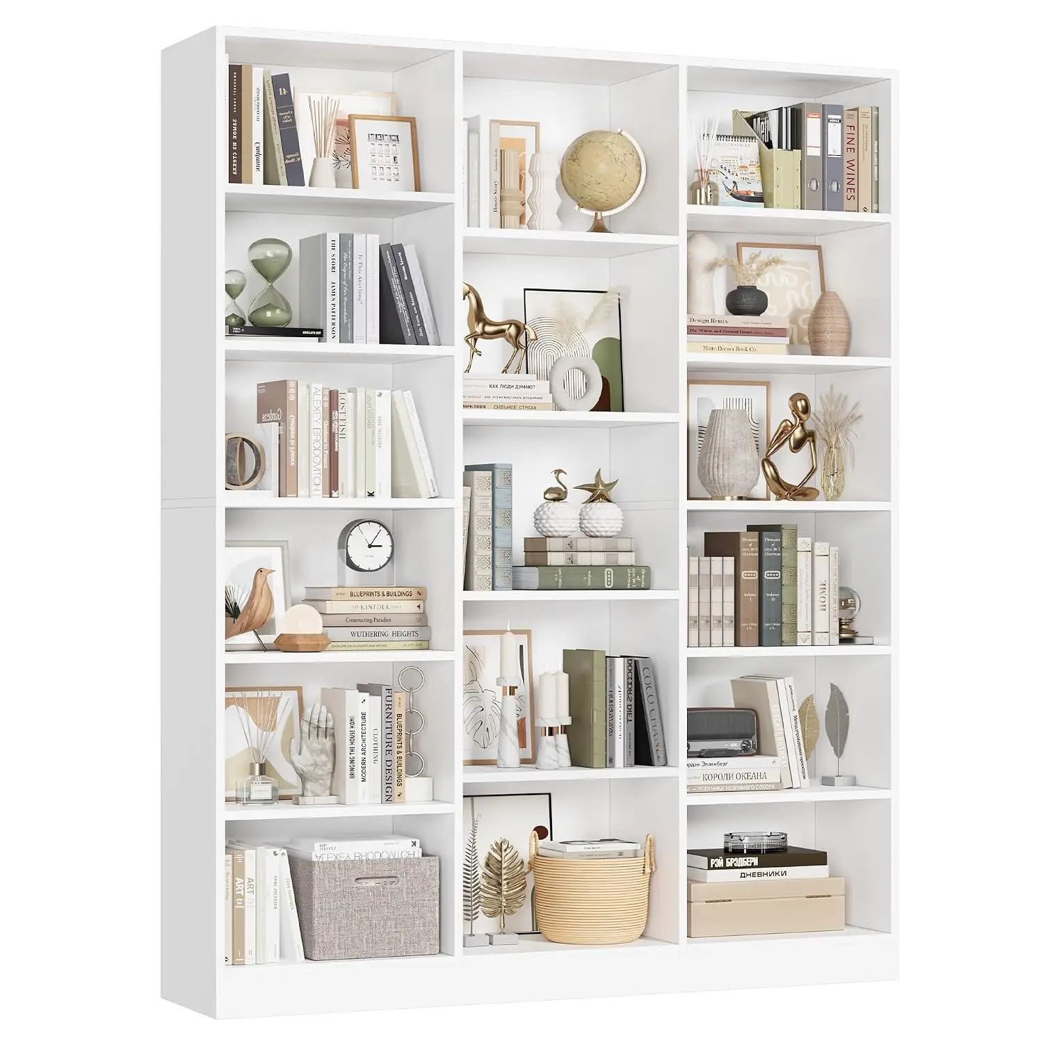 Large Triple Wide Bookshelf with 17 Display Shelves, Customized