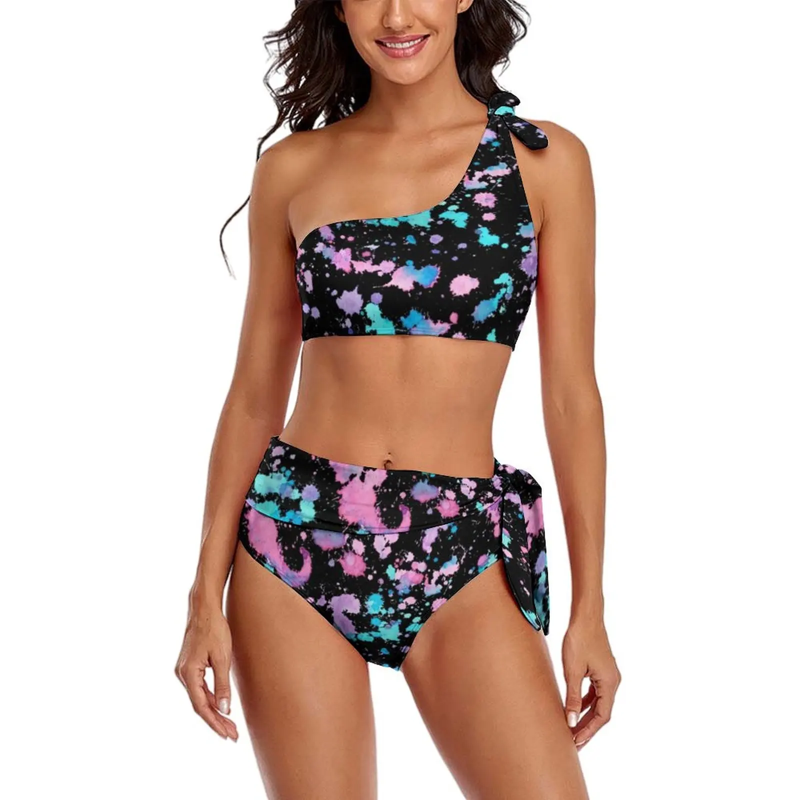 

Colourful Paint Splatter Bikini Swimsuit Sexy Splash Art High Waist Bikini Set Women Fantasy Swimwear Bathing SuitSwimsuits