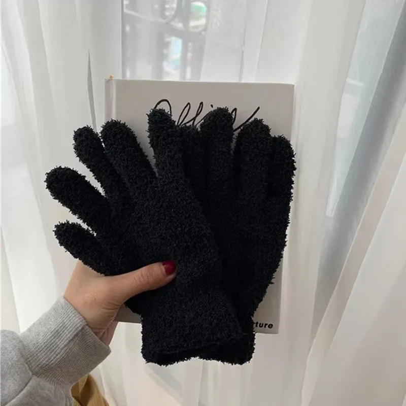 2022 Women Furry Plush Gloves Men Winter Thicken Keep Warm Fleece Full Finger Mittens Soft Elastic Casual Solid Cycling Gloves