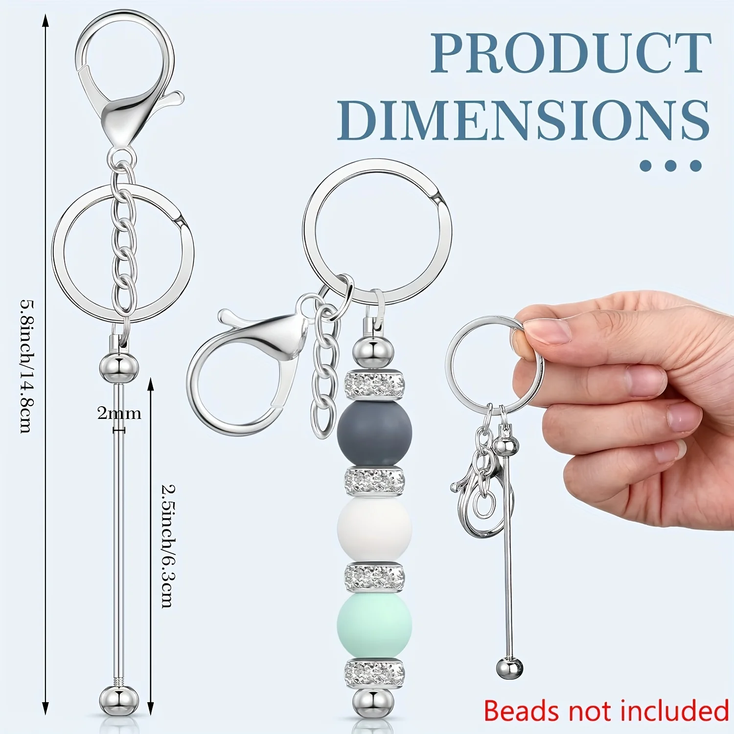 12pcs Economical Delicate Blank Keychain Bead Rods Bulk Stylish Jewelry Kit Dorm Student Home Car Decorative Key Essential Gift - view 5